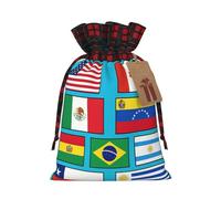 Flags Of Various Countries Print Burlap Plaid Gift Bag, Holiday Drawstring Gift Bags,Party Favor Pouchs, Jewelry Pouch