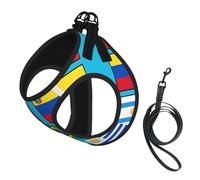 Flags Of Various Countries Print Small Dog Harness And Leash Set, Adjustable Soft Vest With 360° Reflective Straps For Cats Puppy