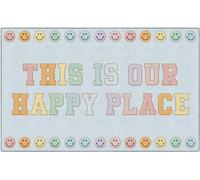 Flagship Carpets Schoolgirl Style This is Our Happy Place on Blue Educational Area Rug for Kids Room Seating Décor, Children's Classroom, Play Carpet for Teaching and Playroom, 7'6" x 12'