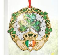 FLAGWIX Irish Gifts for Women Men - Celtic Knot Claddagh Suncatcher Christmas Ornaments 2025 for Tree Decorations - Spiritual Gifts for Women Men, Irish Christmas Ornaments for Shamrock Home Decor