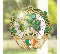 FLAGWIX St Patricks Day Decorations - Saint Patricks Day Decor Double Layered 12 inch Hanging Suncatcher - Irish Shamrock Celtic Cross Home Decoration, Gifts for Women Men, Gifts for Friends