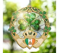 FLAGWIX St Patricks Day Decorations - Saint Patricks Day Decor Double Layered 6 inch Hanging Suncatcher - Irish Shamrock Celtic Cross Home Decoration, Gifts for Women Men, Gifts for Friends