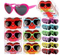 Flahard 48 Pcs Valentine's Day Friendship Gift Set Valentine Heart Shaped Sunglasses with Valentines Day Cards for Valentine Classroom Exchange Party Favors, 6 Styles