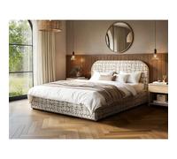 Flair Alba Jacquard Pattern Ottoman Bed Beige Chenille | Size: King Flair Beige King