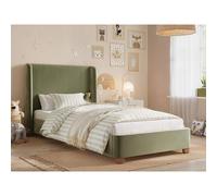 Flair Furniture Flair Alma Single Winged Headboard Bed Olive Green Velvet, Green