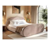 Flair Amos Oval Headboard Side Lift Ottoman Bed Beige Velvet | Size: King Flair Beige King