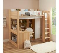 Flair Ava High Sleeper Bed with Desk, Wardrobe & Storage in Light Oak | Size: Single Flair Light Oak Single