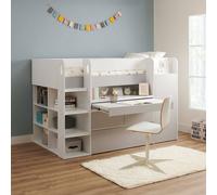 Flair Bailey Kids Cabin Bed with Pull Out Desk, Wardrobe & Storage Shelves in White | Size: Single Flair White Single