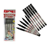 Flair Ballpoint Pens, BLACK, Pack of 10, Fine Point (0.7 mm), Mr Grip Everyday Ball Pens, Soft Rubber Grip