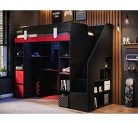 Flair Blaze Staircase Gaming High Sleeper With Storage Black & Red