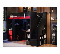 Flair Blaze Staircase Gaming High Sleeper With Storage Black & Red