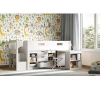 Charlie Staircase Mid Sleeper Cabin Bed with Storage & Desk Flair White Single
