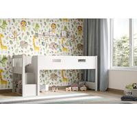White Mid Sleeper Cabin Bed with Storage and Stairs - Charlie - Flair