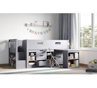 Flair Charlie Staircase Mid Sleeper Cabin Bed with Storage & Desk in Grey | Size: Single Flair Grey Single