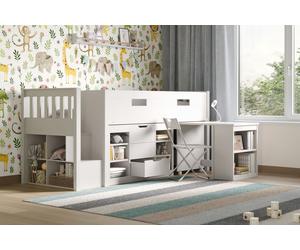 Flair Charlie Staircase Mid Sleeper Cabin Bed with Storage & Desk in White | Size: Single Flair White Single