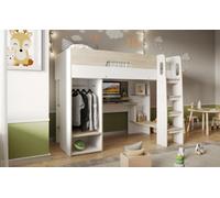 Coco High Sleeper Workstation with Wardrobe Flair White Single