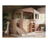 Flair Dreamland House Midsleeper with Slide & Storage in Brown | Size: Single Flair Brown Single
