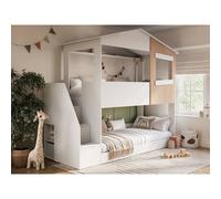Flair Dreamland White and Oak Play House Staircase Bunk Bed - Size: Single - Wilko