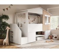 Flair Dreamland White and Oak House Staircase Mid Sleeper with Storage - Size: Single - Wilko