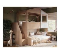 Flair Dreamland Oak Play House Triple Bunk Bed with Staircase - Size: Single + Small Double - Brown - Wilko