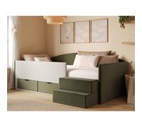 Flair Elisa Velvet Storage Low Sleeper Bed with Beige Cord in Green | Size: Single Flair Green Single