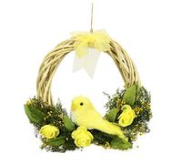 Flair Flower 090274G Easter Wreath Bird Flowers Bow Decoration Wreath Garland Artificial Easter Door Decoration Spring Door Decoration Entrance Area Flower Wall Window, Yellow, 20 x 20 x 5 cm