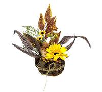 Flair Flower Artificial Sunflowers and Leaves with Squirrel in Pine Pot, Flowers, Autumn Arrangement, Artificial Thanksgiving, Autumn Decoration, 090233GN 28 x 30 x 15 cm, Yellow