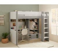 Flair Hampton Single High Sleeper Bed With Desk & Wardrobe White & Grey
