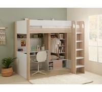 Flair Hampton Single High Sleeper Bed With Desk & Wardrobe White & Oak
