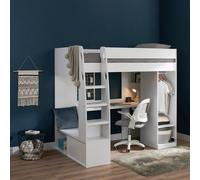 Flair Harry High Sleeper Bed with Desk, Wardrobe & Storage in White | Size: Single Flair White Single