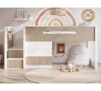 Flair Luca Mid Sleeper With 3 Drawer Chest Ribbed White & Oak