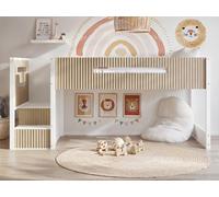 Flair Luca Mid Sleeper With 3 Drawers Chest Pair Ribbed White & Oak