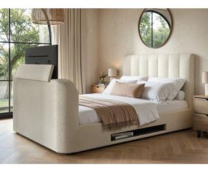 Flair Megane Boucle Side Lift Tv Ottoman Double Bed - Cream