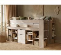Micah Mid Sleeper Cabin Bed with Pull-Out Desk & Storage - Oak