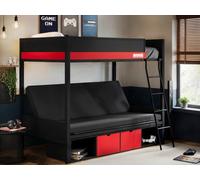 Flair Nova Storage Gaming Metal Bunk With Futon Black & Red