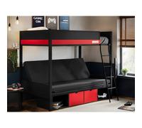 Flair Nova Storage Gaming Metal Bunk With Futon Black & Red