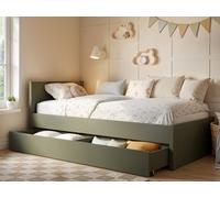 Flair Oli Single Wooden Bed With Drawers Olive Green
