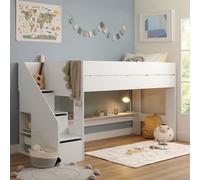 Flair Olivia Mid Sleeper Bed with Shelves & Storage Stairs in White | Size: Single Flair White Single