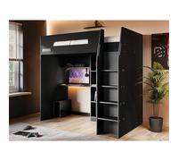 Flair Summit Gaming High Sleeper with Wardrobe Black in Grey | Size: Single Flair Grey Single