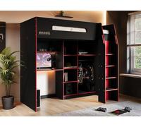 Flair Summit Gaming High Sleeper With Wardrobe Black & Red