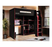 Flair Summit Gaming High Sleeper With Wardrobe Black & Red