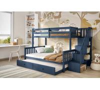 Flair Furniture Flair Tag Triple Staircase Bunk Bed With Trundle Navy, Blue