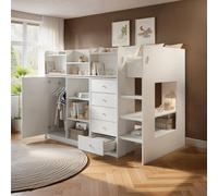 Junior High Sleeper Bed with Wardrobe Storage in White - Wizard - Flair