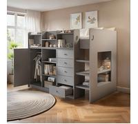 Flair Wizard Mid High Sleeper Storage Station in Grey | Size: Single Flair Grey Single