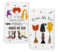 Flaircave Hocus Pocus Kitchen Towels Decorative Set Witch Sisters Dish Towels Trunk or Treat Decor Halloween Decorations for Home Party