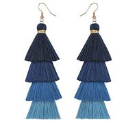 Flairs New York Faux Fur Pom Pom Tassel Drop Dangle Earrings Set Blue