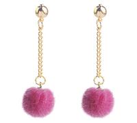 Flairs New York Faux Fur Pom Pom Tassel Drop Dangle Earrings Set pink