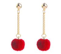 Flairs New York Faux Fur Pom Pom Tassel Drop Dangle Earrings Set red