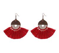 Flairs New York Faux Fur Pom Pom Tassel Drop Dangle Earrings Set Red