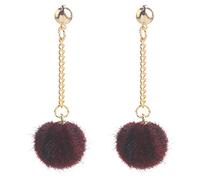 Flairs New York Faux Fur Pom Pom Tassel Drop Dangle Earrings Set Red